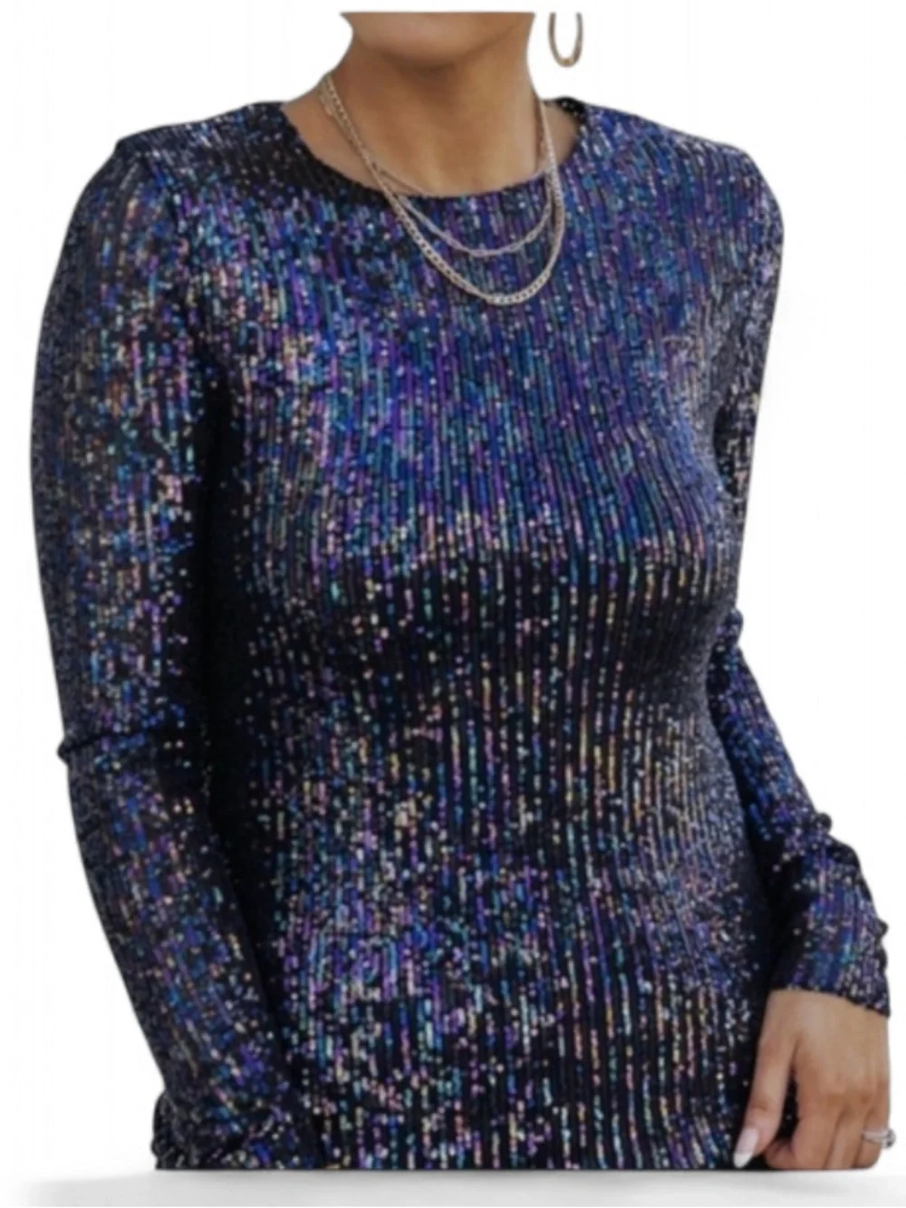 Free People Gold Rush Sequin Long Sleeve Top Purple Iridescent Black Size Small